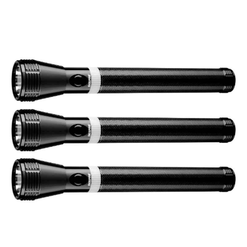 Geepas 253mm Aluminium Rechargeable LED Flashlight, GFL4622 (Pack of 3)