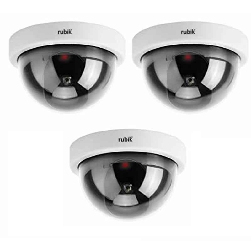 Rubik White CCTV Dome Dummy Camera with Red LED Light (Pack of 3)