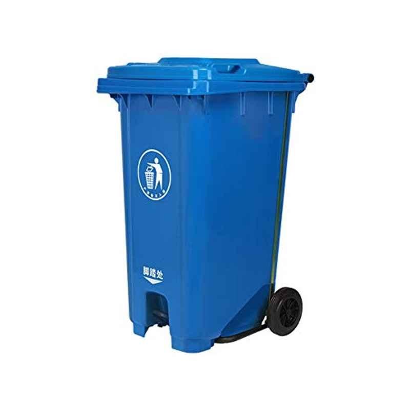 Plastic Blue & Black Wheeled Trash Waste Bins, 120 L
