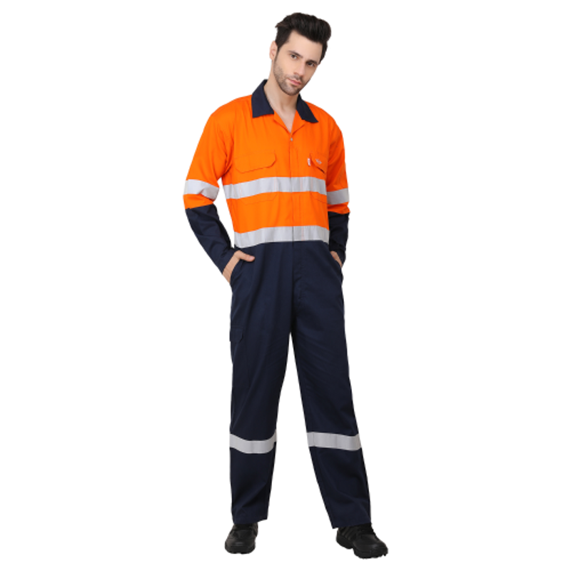 Club Twenty One Workwear Rigmate Cotton Orange & Navy Blue Safety Coverall, 2012, Size: S