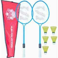 STYRKR Alloy Steel Blue Badminton Racquet Set of 2 Steel Frame with Shuttlecocks 5 & Bag Badminton Kit