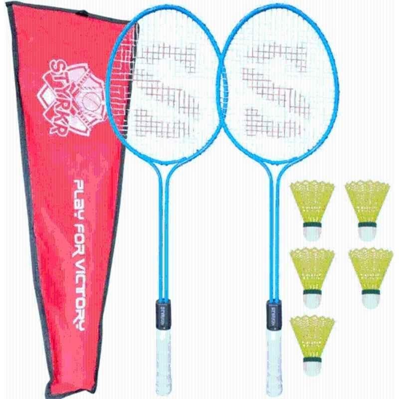 STYRKR Alloy Steel Blue Badminton Racquet Set of 2 Steel Frame with Shuttlecocks 5 & Bag Badminton Kit
