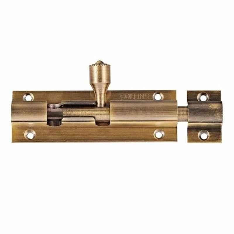 Collins 4 inch x 10mm Antique Brass Tower Bolt, 4x-10mm-AB
