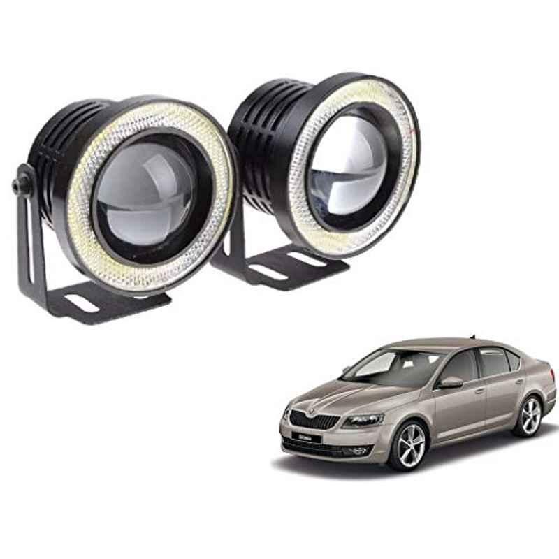 Kozdiko 2 Pcs 15W 3.5 inch High Power White LED Projector COB Fog Light Set with White Angel Eye Ring for Skoda Octavia, koz_72624