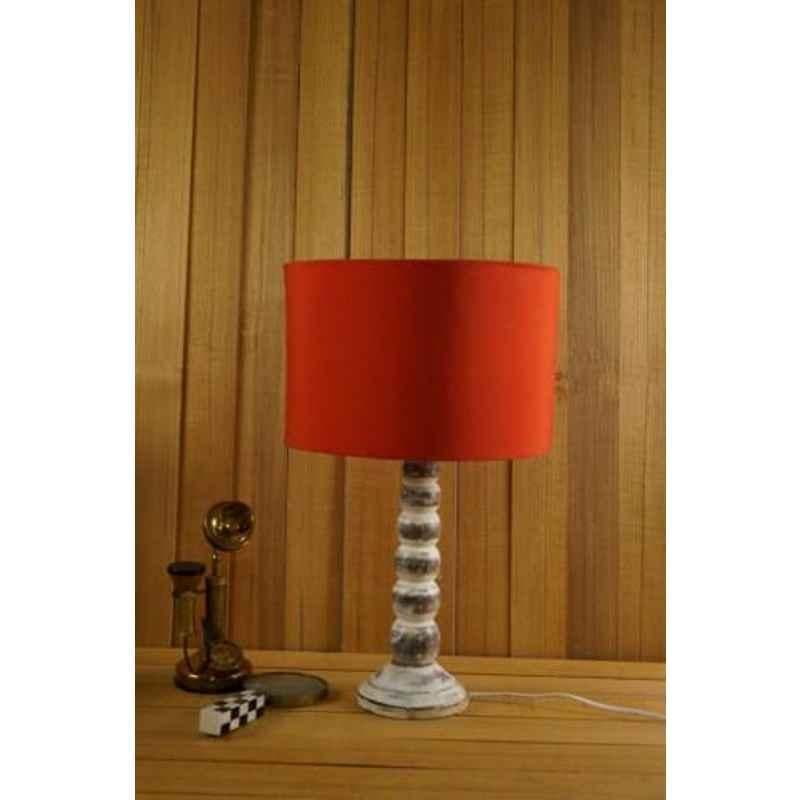 Tucasa Mango Wood Antique White Table Lamp with 11.5 inch Polycotton Red Drum Shade, WL-298