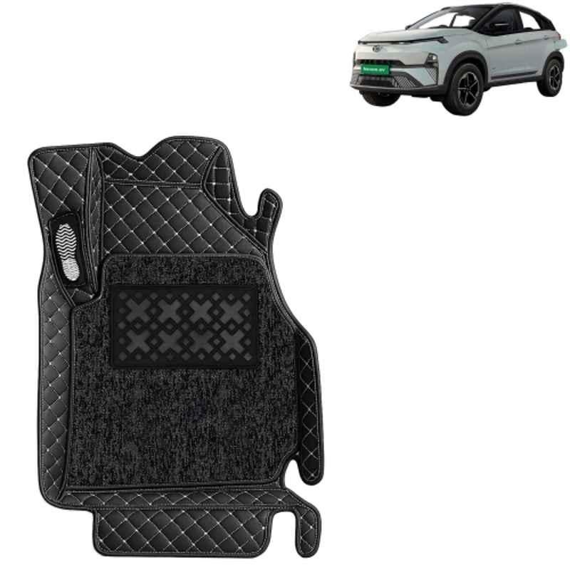 Kingsway 3 Pcs Premium 7D 100% Waterproof & Washable PU Leatherette Classic Black Car Floor Mat Set for Tata Nexon EV 2023 Onwards All Model