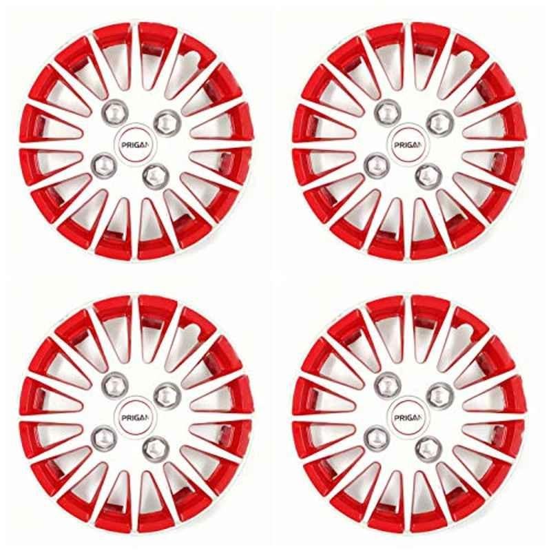 Prigan 4 Pcs 14 inch Polypropylene White & Red Wheel Cover Set for Maruti Celerio, Camry-Wr-14-Celerio