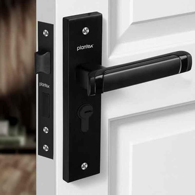 Plantex Heavy-Duty Door Lock Set Main Door Lock Handle Set/Mortise Lock with 3 Keys, Brass Lock Body & Cylinder 8127 Z Black & DC Black
