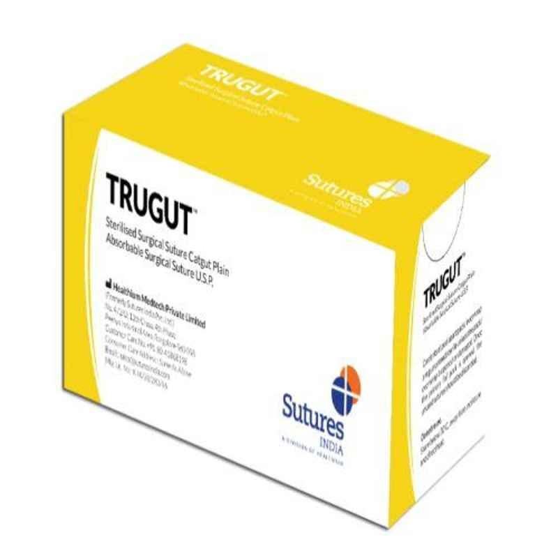 Trugut 12 Foils 1 USP 100cm 1/2 Circle Round Body Heavy Plain & Chromic Absorbable Catgut Suture Box, SN 4248