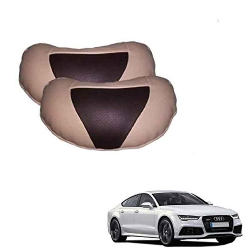 Kozdiko 2 Pcs Beige & Brown Car Neck Rest Cushion Pillow Set for Audi A7