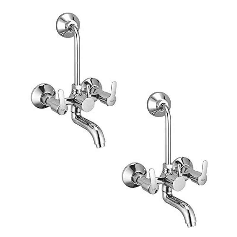 ZAP Prime Brass Chrome Plated Wall Mixer with Provision for Overhead Shower & Long Bend Pipe (Pack of 2)