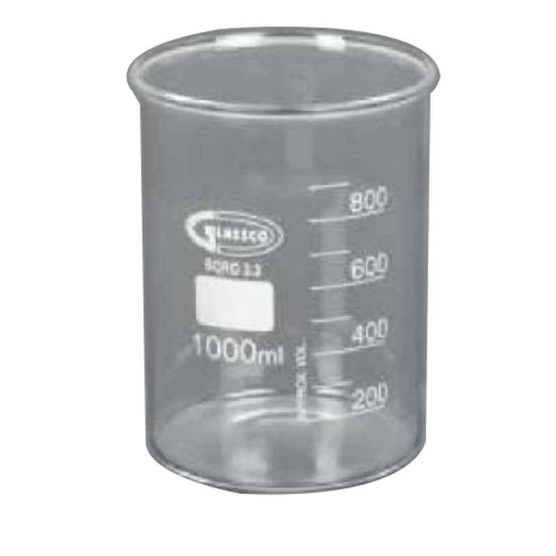 Glassco 1000ml Boro 3.3 Glass Beaker Tablet Disintegration, 230.209.08 (Pack of 10)