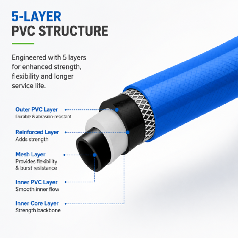 Asha Agri 30m 8.5mm 5 Layer PVC Blue Garden Hose Pipe