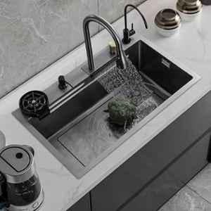 THE SINK SHOP 24x18x9 inch Stainless Steel Black Matt Finish Single Bowl Kitchen Sink