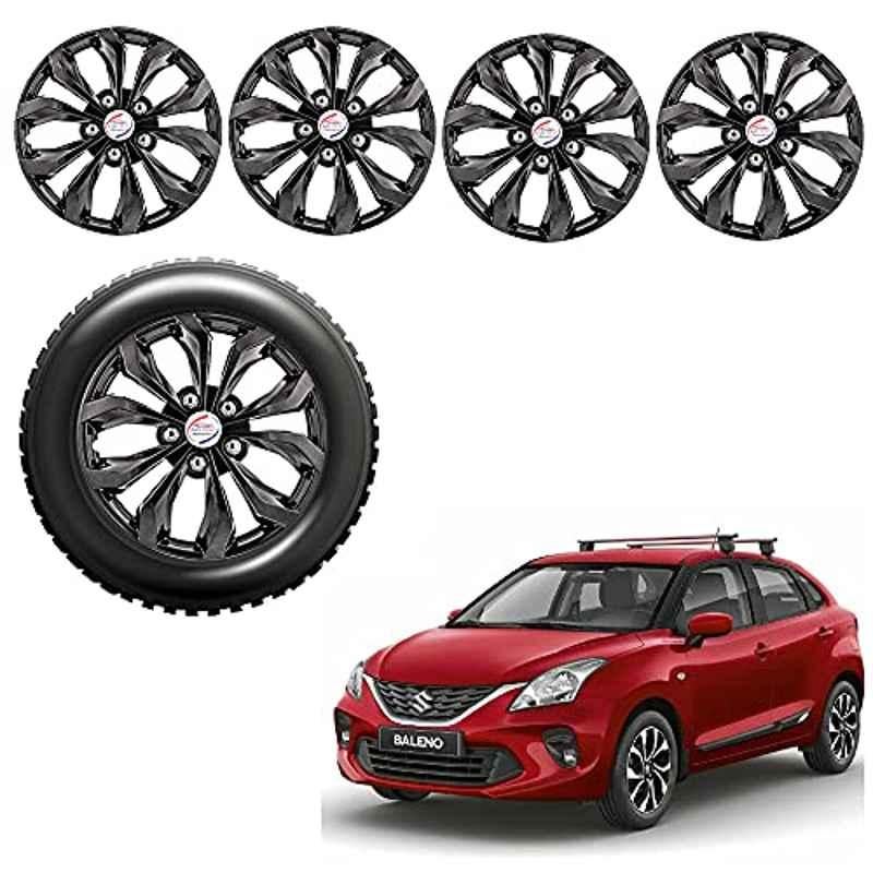 Auto Pearl 4 Pcs 15 inch ABS Black Press Type Car Wheel Cover Set with Retention Ring for Maruti Suzuki Baleno2020