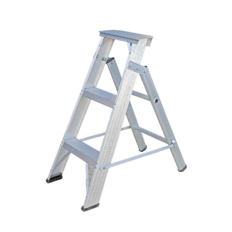 EMAC 3 Step Aluminium Silver Dual Purpose Anti Slip Folding Ladder, EDPL-3