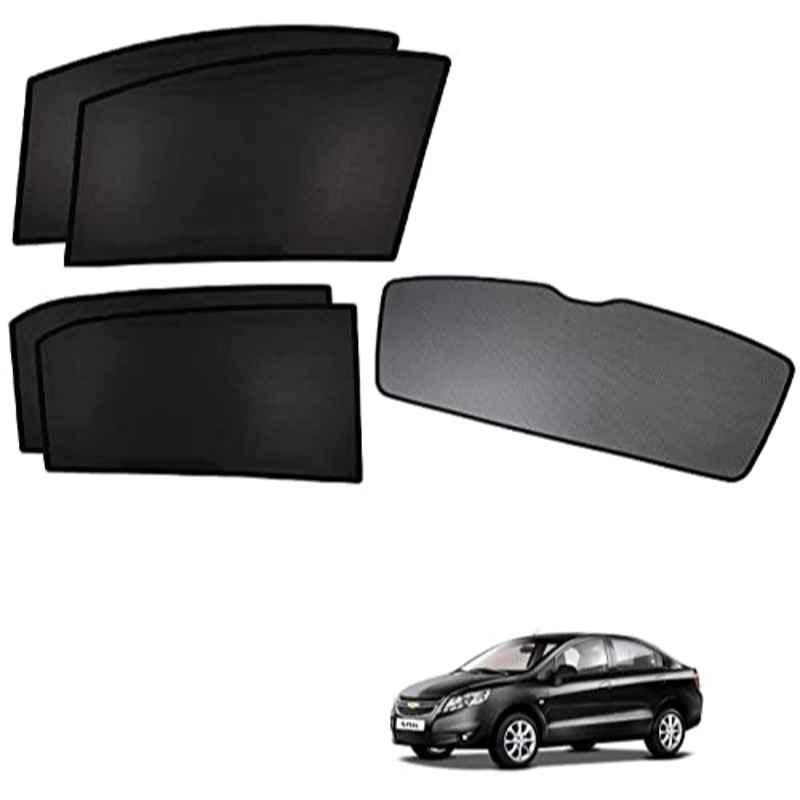 Kozdiko 5 Pcs Polyester Black Non Magnetic Window & Rear Sun Shades Set for Chevrolet Sail