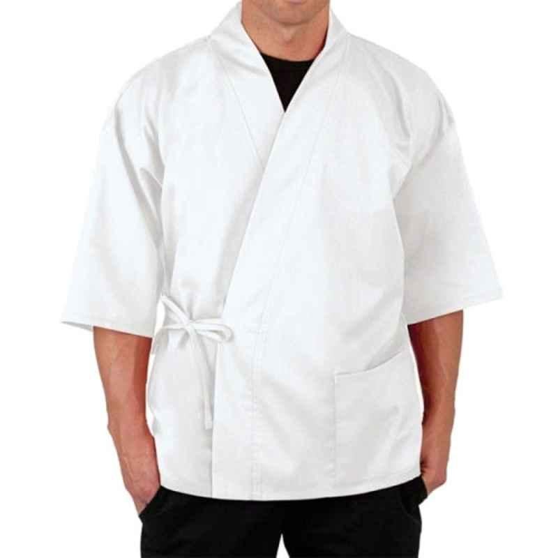 Superb Uniforms Polyester & Cotton White Half Sleeves Sushi Chef Coat for Men, SUW/W/CC03, Size: L