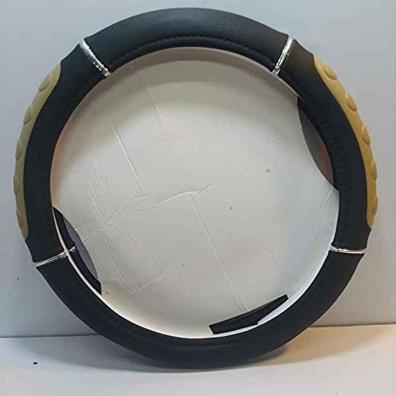 Black and beige online steering wheel cover