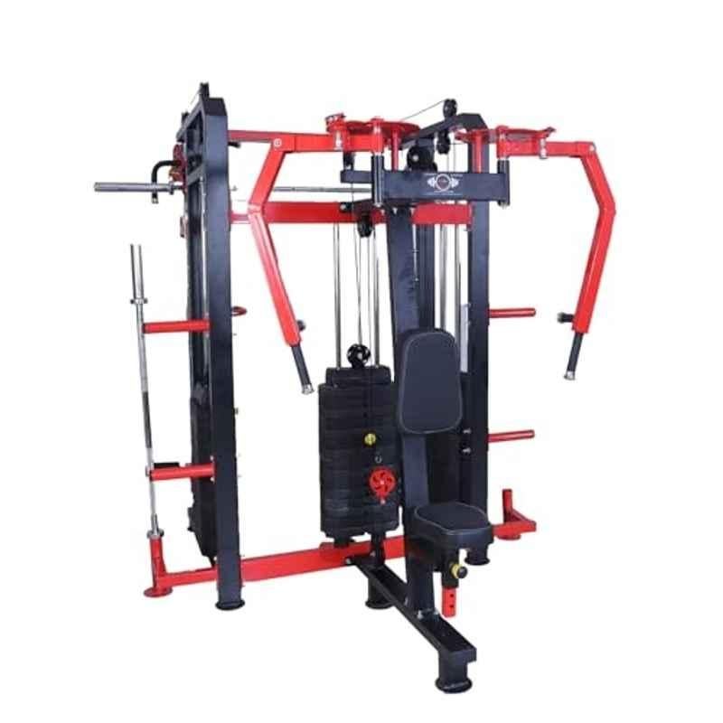 GYM24 Equipment 80kg Capacity Alloy Steel Black & Red Multi Functional Trainer Smith Machine & PEC Fly with Rear DELT, G24FTSP-701