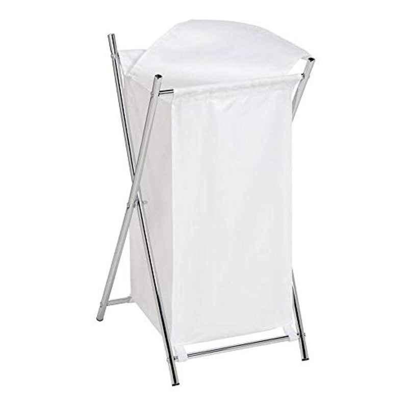 Honey-Can-Do Stainless Steel & Poly Cotton White Folding Hamper with Cover, HMP-01126