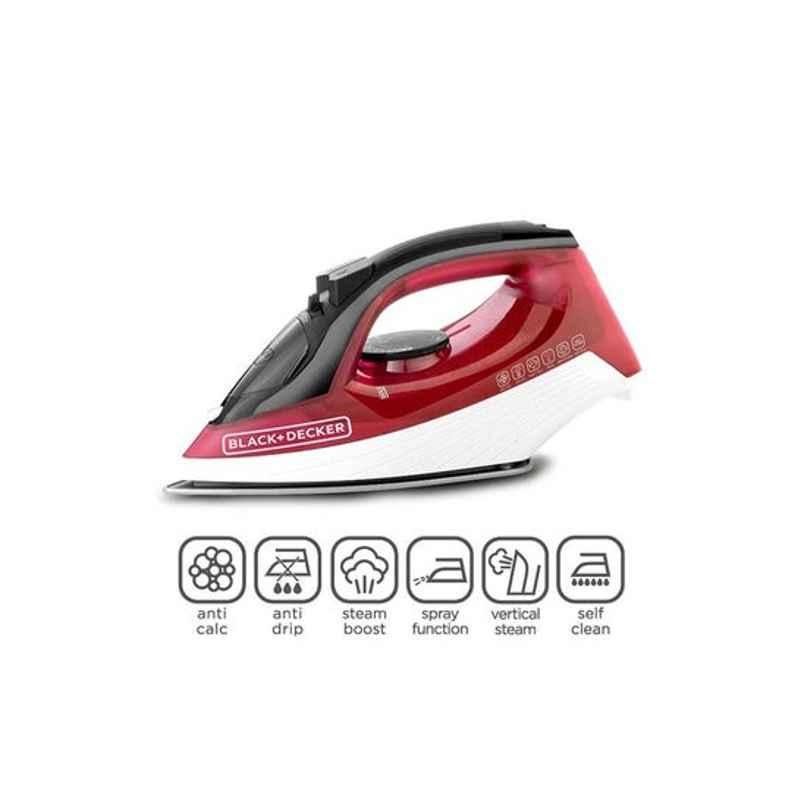 Black & Decker 1600W Stainless Steel Red & Black Steam Iron with Non-Stick Soleplate, X1550-B5