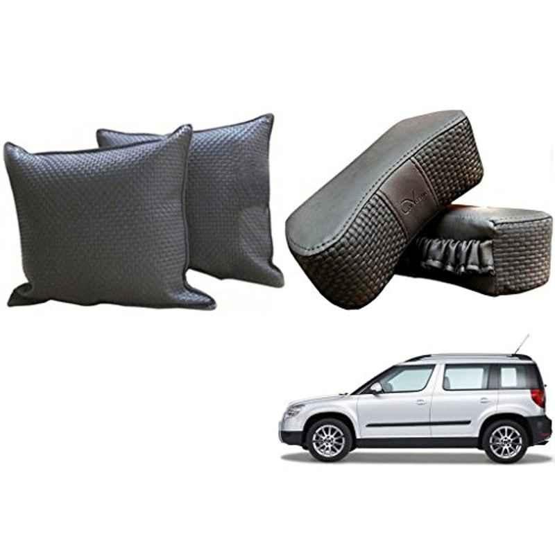 Kozdiko One Pair Grey Neck Rest & One Pair Cushion Combo for Skoda Yeti