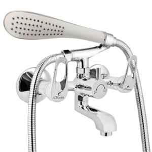 Cliquin Nexa Fusion Brass Chrome Wall Mounted Wall Mixer with Telephonic Crutch Hand Shower & 1m Stainless Steel Shower Tube