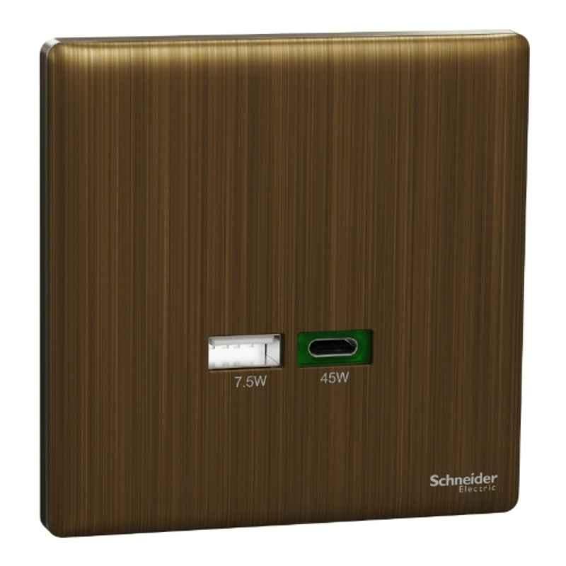 Schneider Electric Unica X 45W Antique Brass Type A+C USB Charger Socket, NUX32ACQUSB_AB