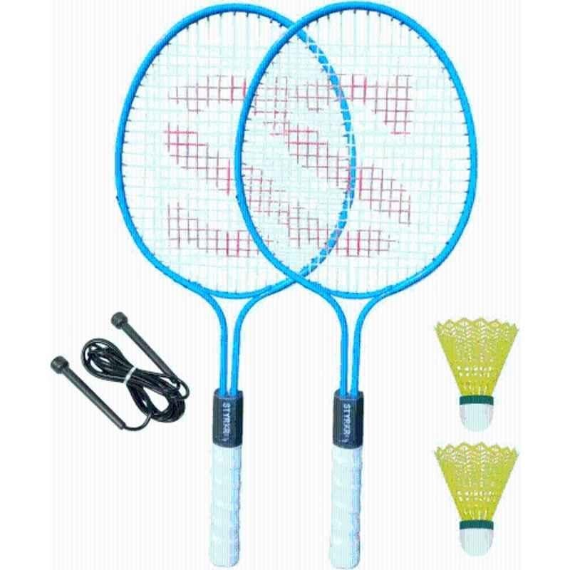 STYRKR Alloy Steel Blue Badminton Racket Set (2 Racket + 2 Shuttlecocks+1 Skipping Rope) Badminton Kit
