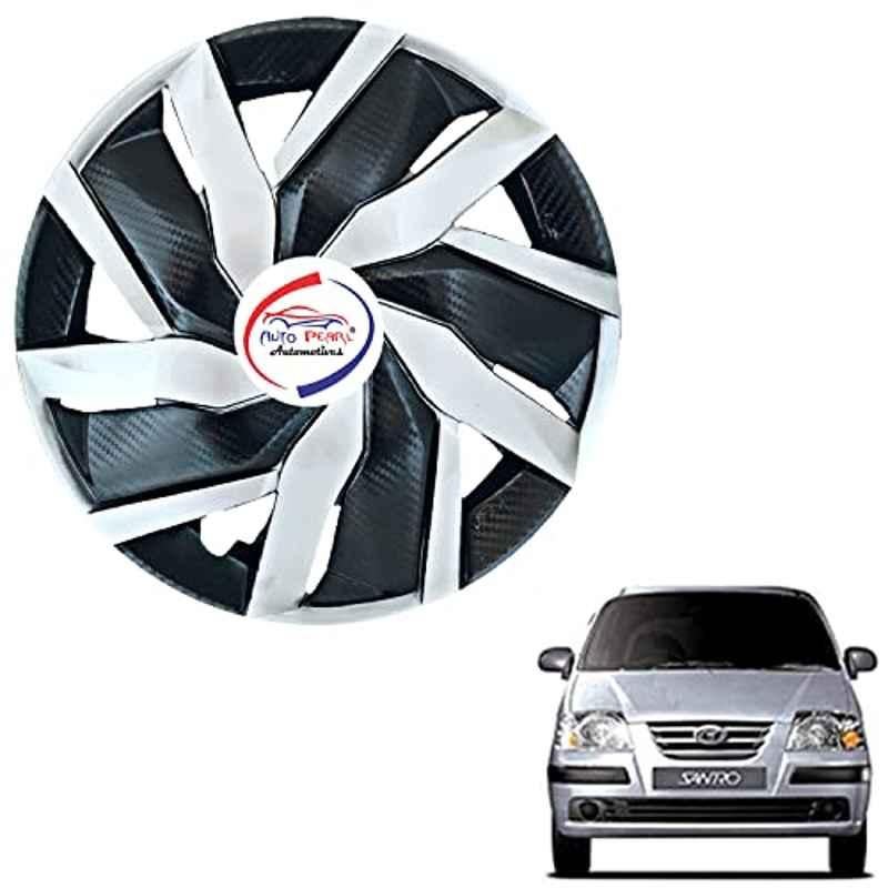 Auto Pearl 4 Pcs 13 inch ABS Black & Silver EGBL13 Hubcap Wheel Cover Set with Retention Ring for Hyundai Santro