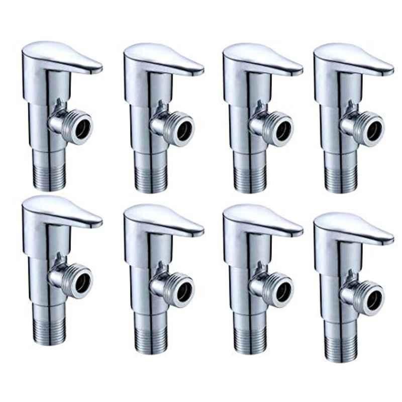ZAP Prime Brass Chrome Finish Angle Cock Valve for Bathroom & Kitchen with Wall Flange (Pack of 8)