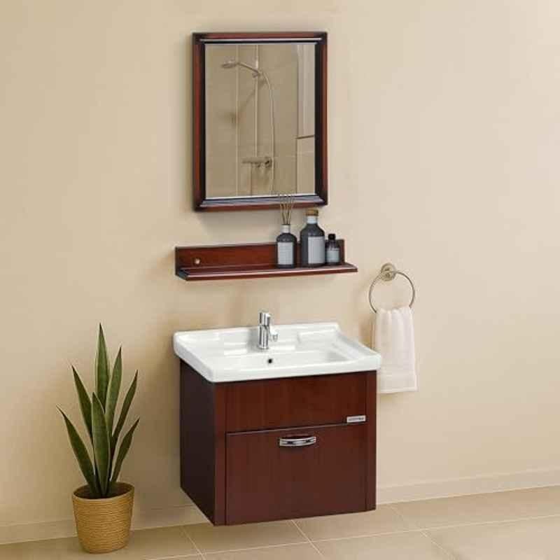 Plantex Glass, Ceramic, HPP Wall Mount Vanity Cabinet with Washbasin & Mirror/Unbreakable Bathroom Organizer/Washbasin with Cabinet Brown