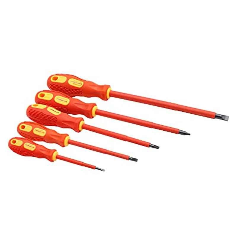 Max Germany 5 Pcs Alloy Steel Orange Flat Insulated Screw Driver Set, 421K-F5