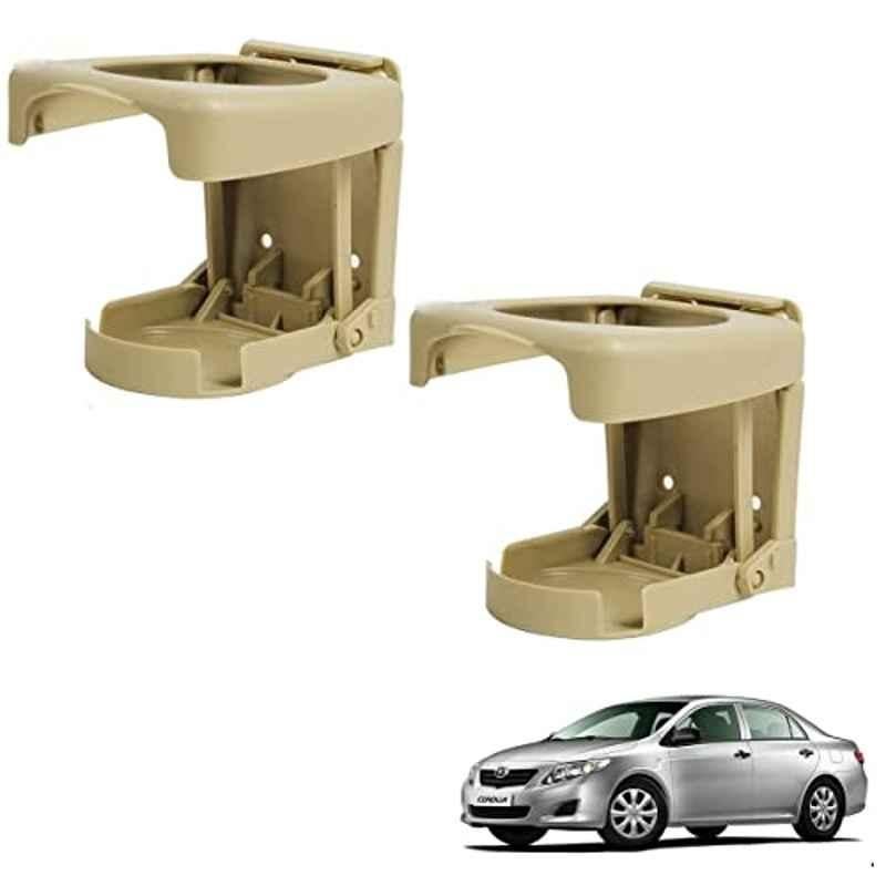 Kozdiko Plastic Beige Foldable Car Drink Holder for Toyota Old Corolla (Pack of 2)