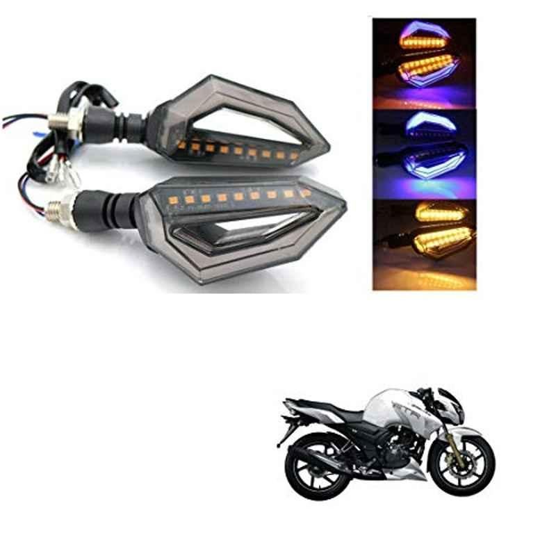 Kozdiko 4 Pcs Bike D Shaped 9 LED Front & Rear Side Turn Signal Indicator Light Set for TVS Apache RTR 180