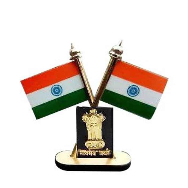 Love4ride Indian Flag with Satyameva Jayate & Emblem for Car Dashboard Decoration with Adhesive Base