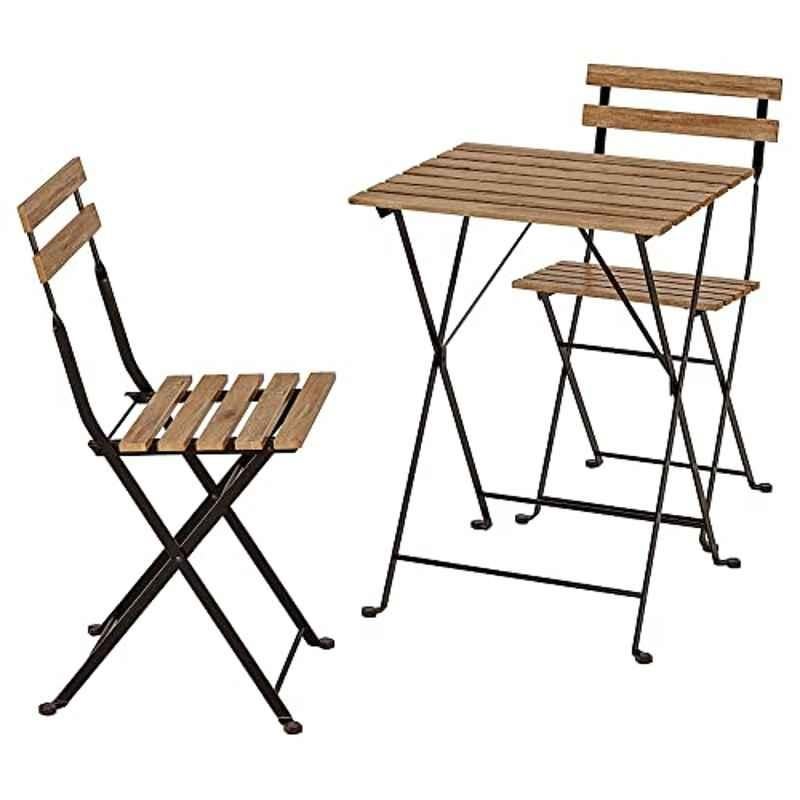 Rubik 3Pcs 21.625 inch Metal Black & Light Brown Folding Table & Chair Set