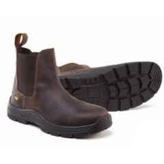 Jama Boulder Genuine Leather Double Density PU High Ankle Brown Safety Shoes, JB-039, Size: 9