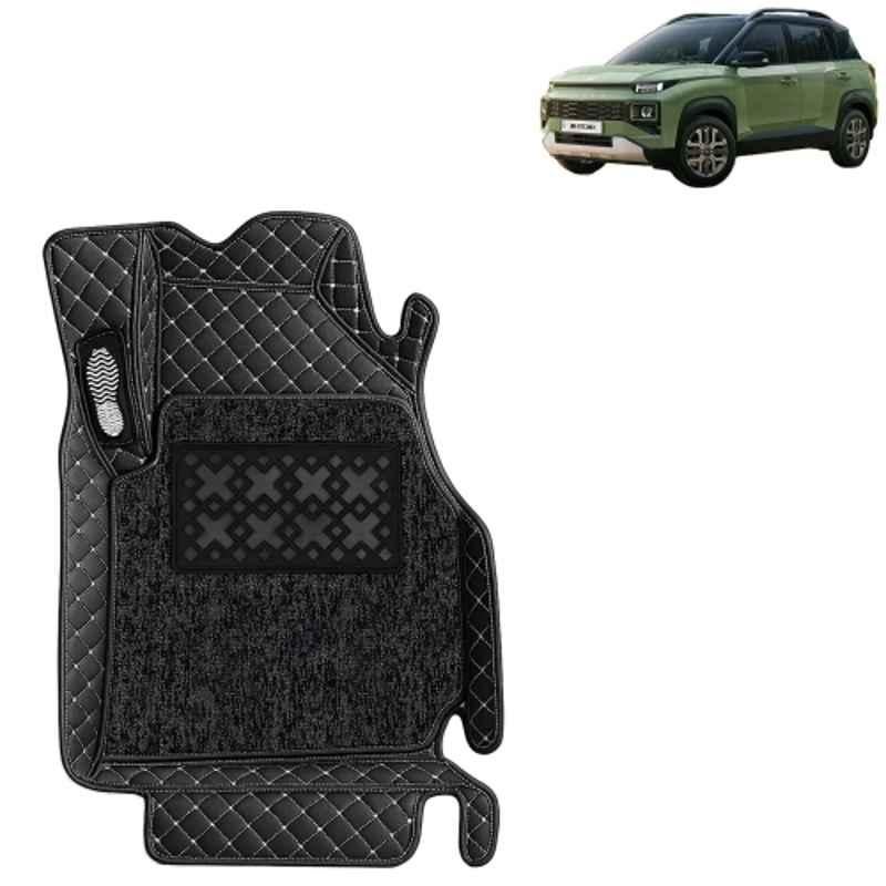 Kingsway 3 Pcs Premium 7D 100% Waterproof & Washable PU Leatherette Classic Black Car Floor Mat Set for Hyundai Exter 2023 Onwards All Model