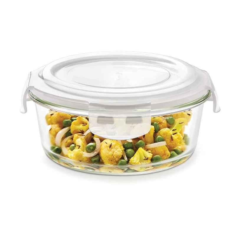 Borosil 950ml Glass Transparent Klip n Store Round Storage Container with Air Tight Lid, IYKLSRNC950