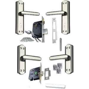 Ojass 4 Pcs Stainless Steel & Aluminium Double Turn Mortise Door Lock Set, A128 KY