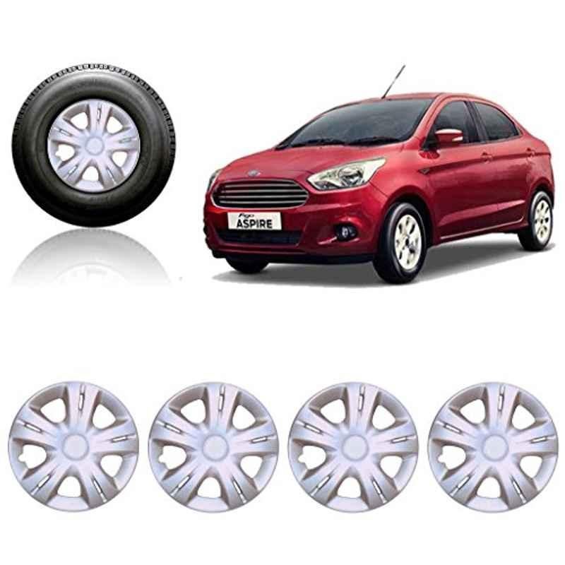 Auto Pearl 4 Pcs 14 inch Silver Full Cap Wheel Cover Set for Ford Figo Aspire