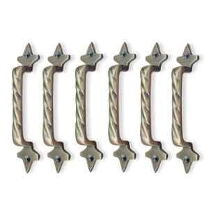 Mix & Match Twisted 6 inch Cast Iron Brass Antique Finish Cabinet Pull Handle for Wardrobe, Cupboard & Window (Pack of 6)