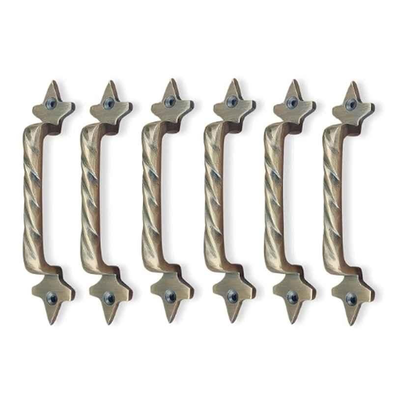 Mix & Match Twisted 6 inch Cast Iron Brass Antique Finish Cabinet Pull Handle for Wardrobe, Cupboard & Window (Pack of 6)