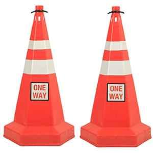 Ladwa 770mm Plastic Red Road Traffic Safety Cone with One Way Sign (Pack of 2)
