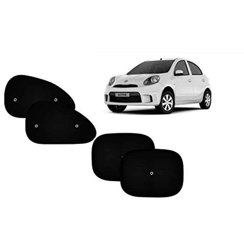Auto Pearl 4 Pcs PVC & Mesh Black Window Side Sun Shade Set for Nissan Micra Active
