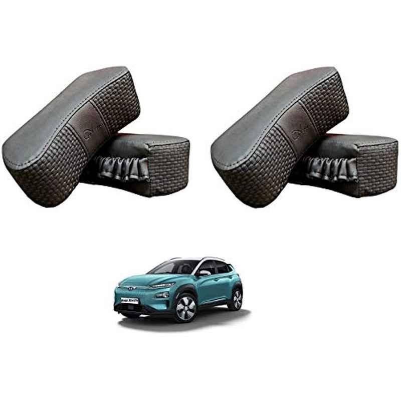 Kozdiko 4 Pcs CV Designer Grey Leatherite Neck Rest Car Cushion Pillow Set for Hyundai Kona Electric