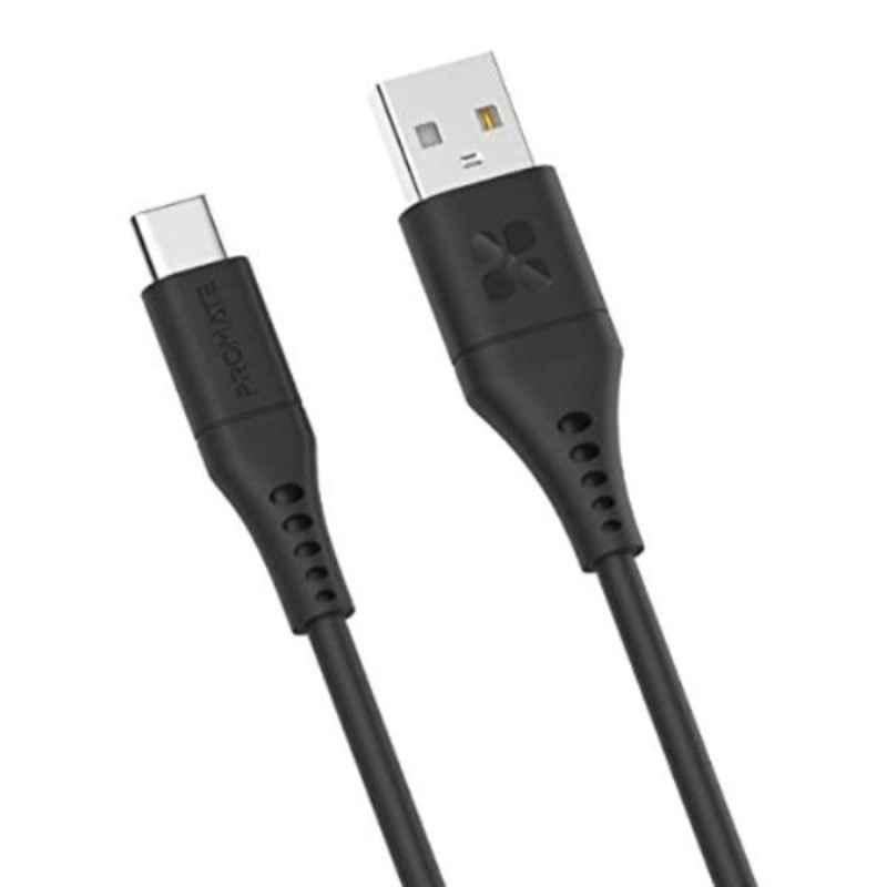 Promate PowerLink-AC120 1.2m Silicone Black USB-A to USB-C Ultra-Fast Soft Cable