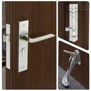 Plantex Stainless Steel Heavy-Duty Mortise Door Lock Combo Main Door Lock Set with 3 Keys/5 inch Door Stopper For Home Hydraulic/4 inch Tower Bolt For Home/Offices/Door Latch, Silver